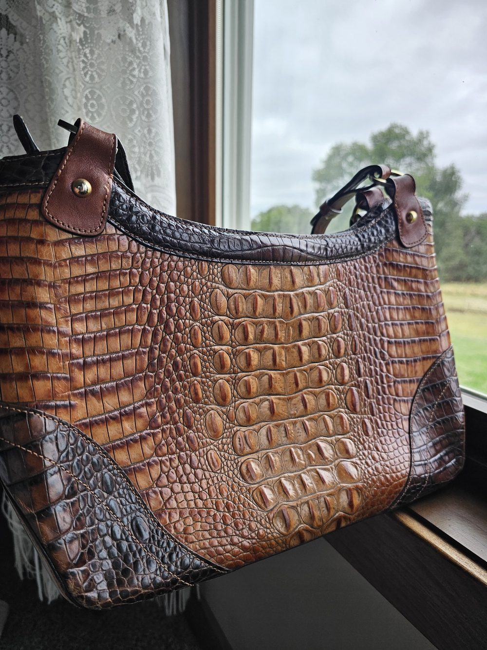 Brahmin Brown Croc-Embossed Leather Shoulder Bag - Picture 3 of 9